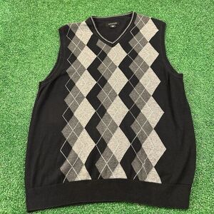 Structure Sweater Vest‎ Mens Medium Black Gray Sleeveless Pullover Sweatshirt